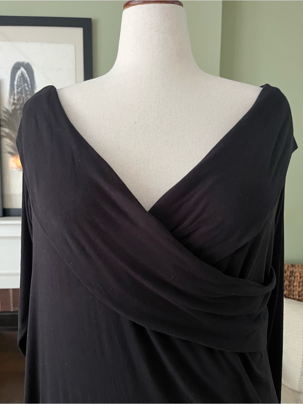 ELOQUII Black Draped Neck Knit Top | Long Sleeve | Size 20